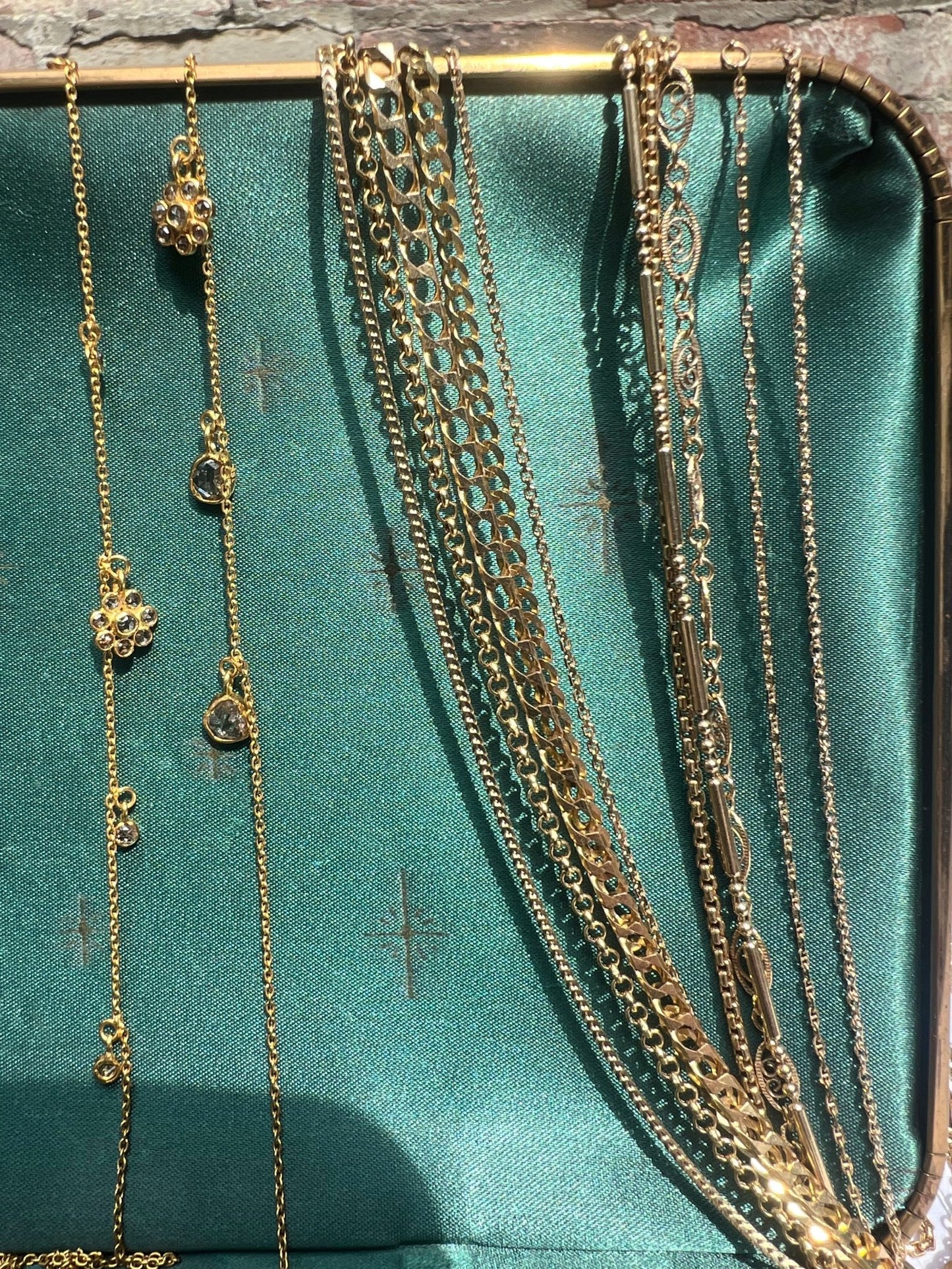 18k Solid Gold Curb Chain Necklace with Large Salt and Pepper Handcut Diamonds