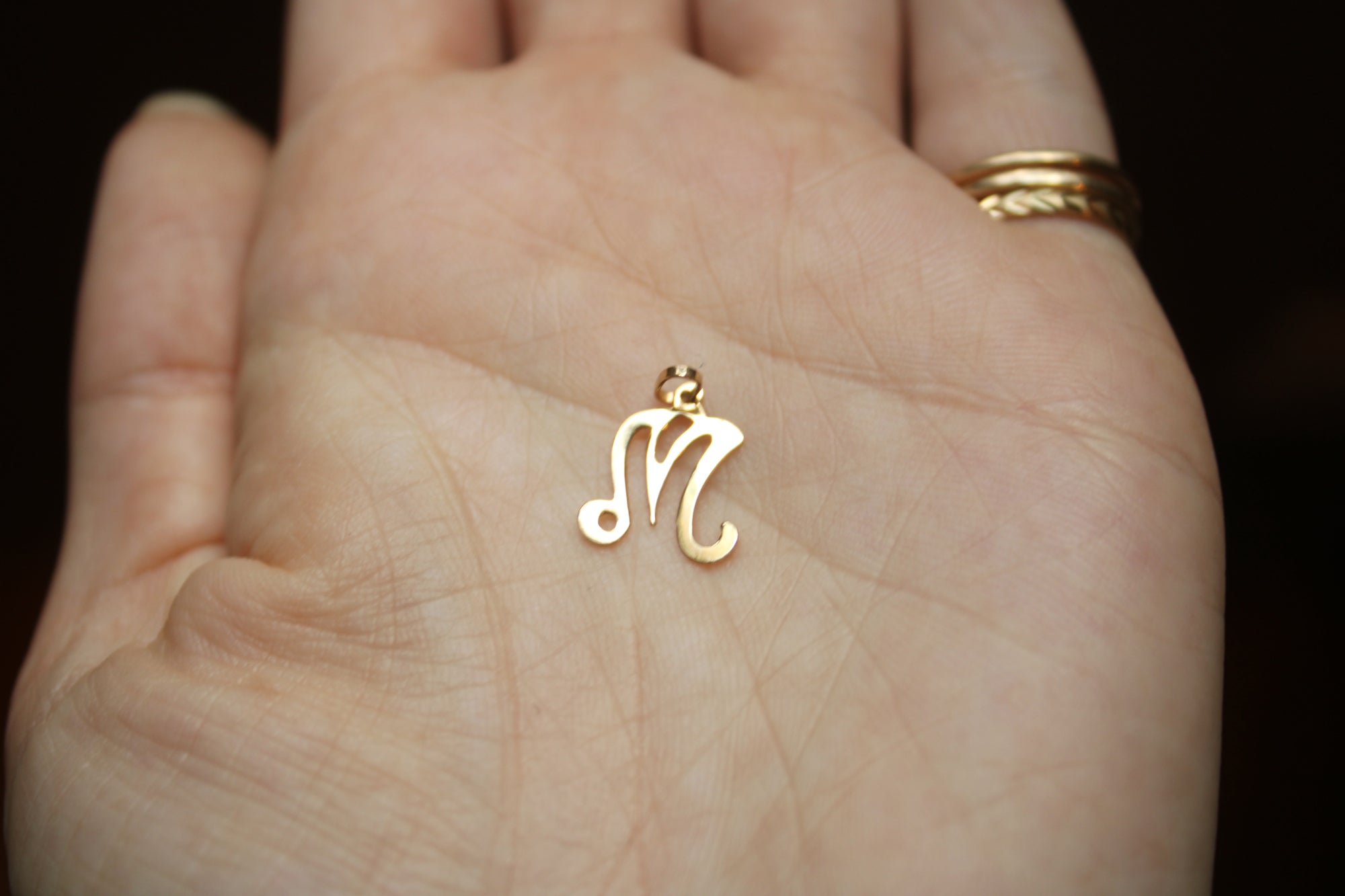 Vintage Solid 14k Yellow Gold Letter M Charm dunia simunovic jewelry