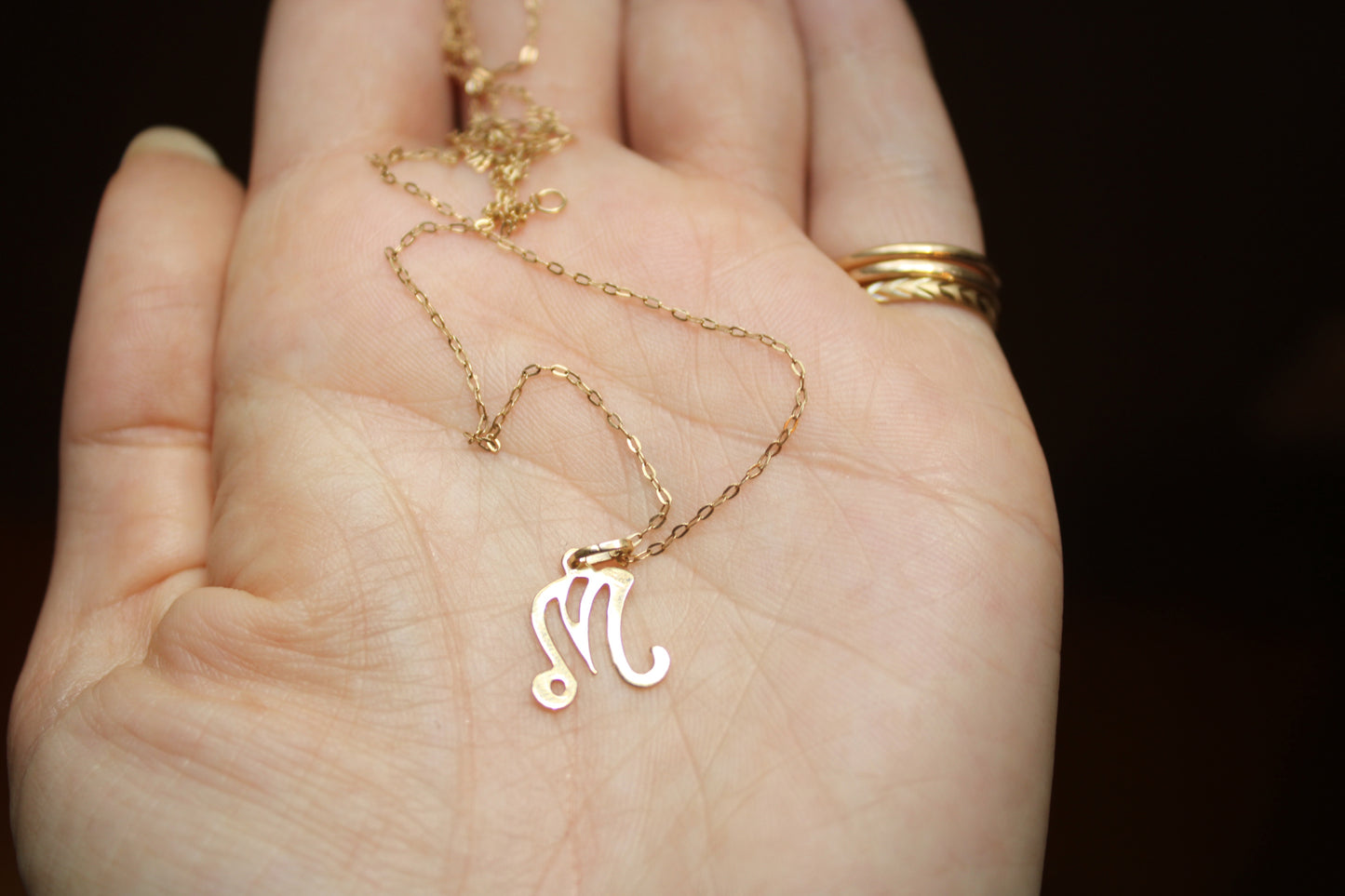 Vintage Solid 14k Yellow Gold Letter M Charm dunia simunovic jewelry