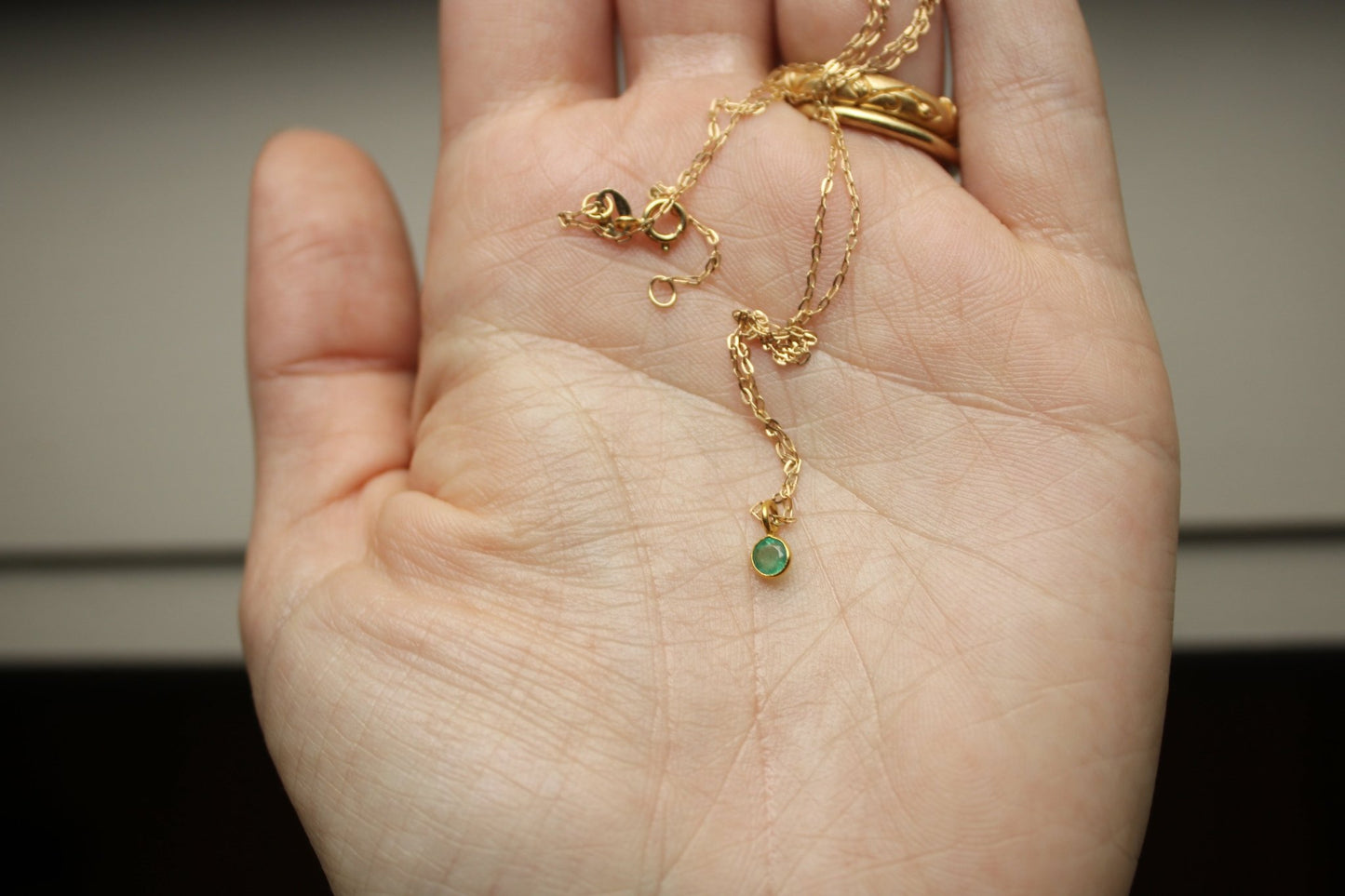 14k Yellow Gold Chain with Natural Emerald Pendant