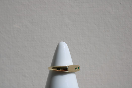 Everyday Solid Gold Pinky Ring with Flush Set Emeralds