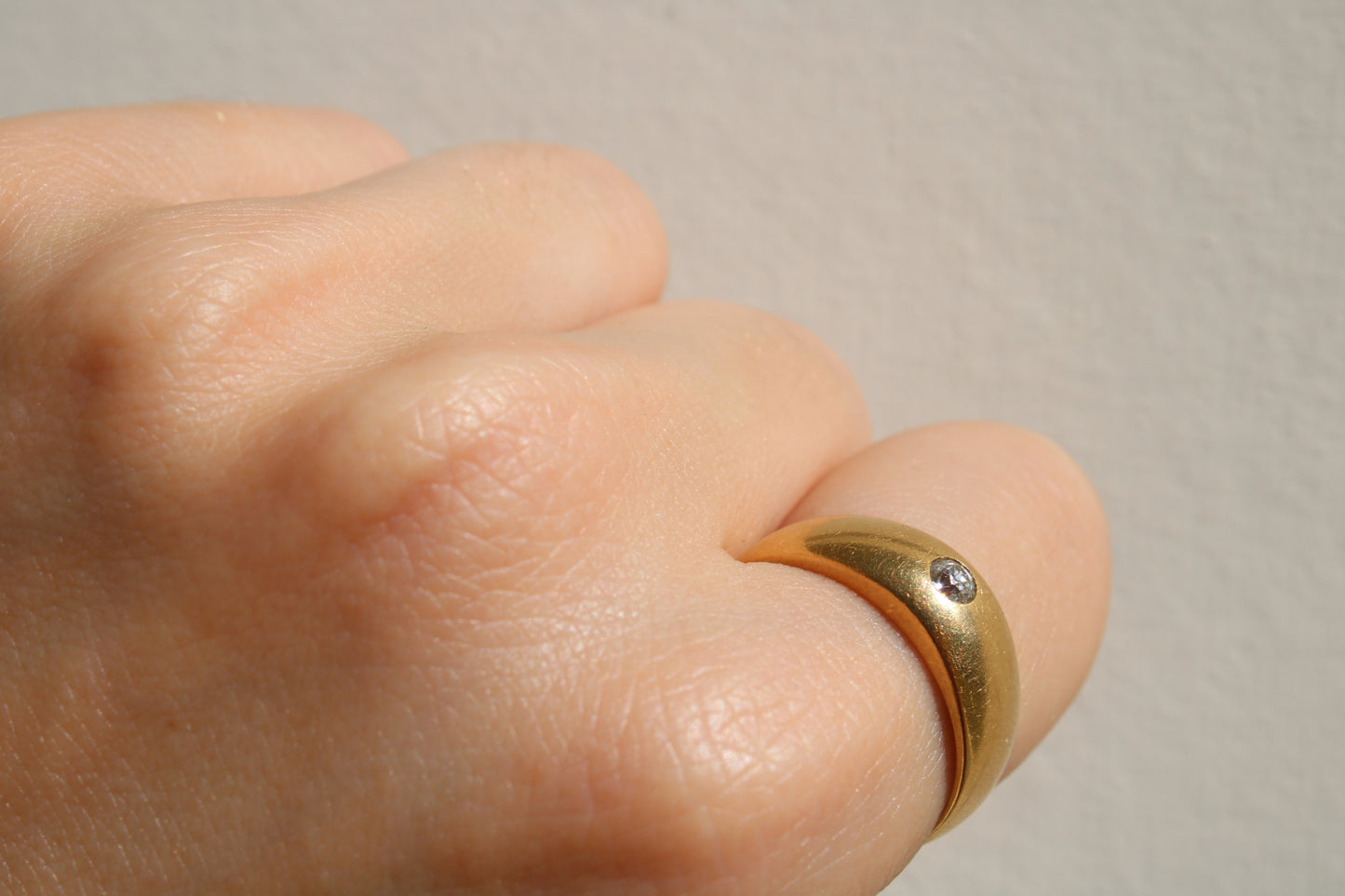 18k Solid Gold Ring with Flush Set Diamond - dunia jewelry - vintage gold - recycled gold
