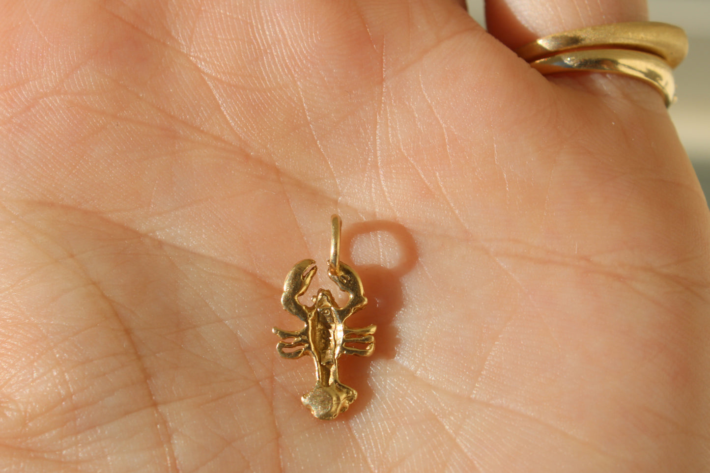 Vintage Solid 14k Yellow Gold Lobster Charm Pendant