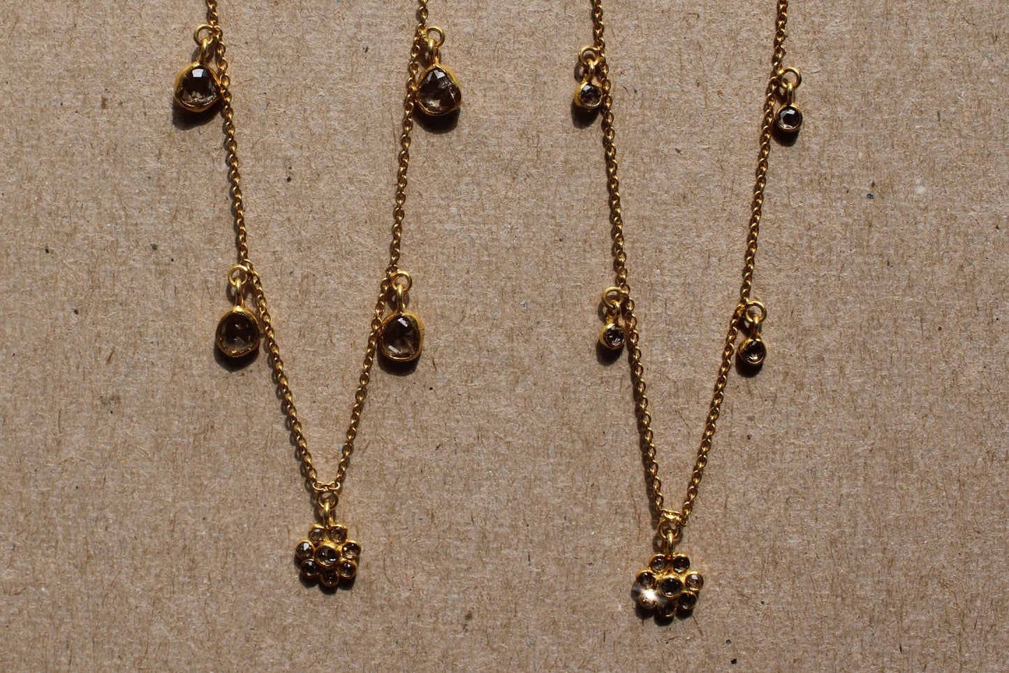 18k Solid Gold Curb Chain Necklace with Small Salt and Pepper Handcut Diamonds