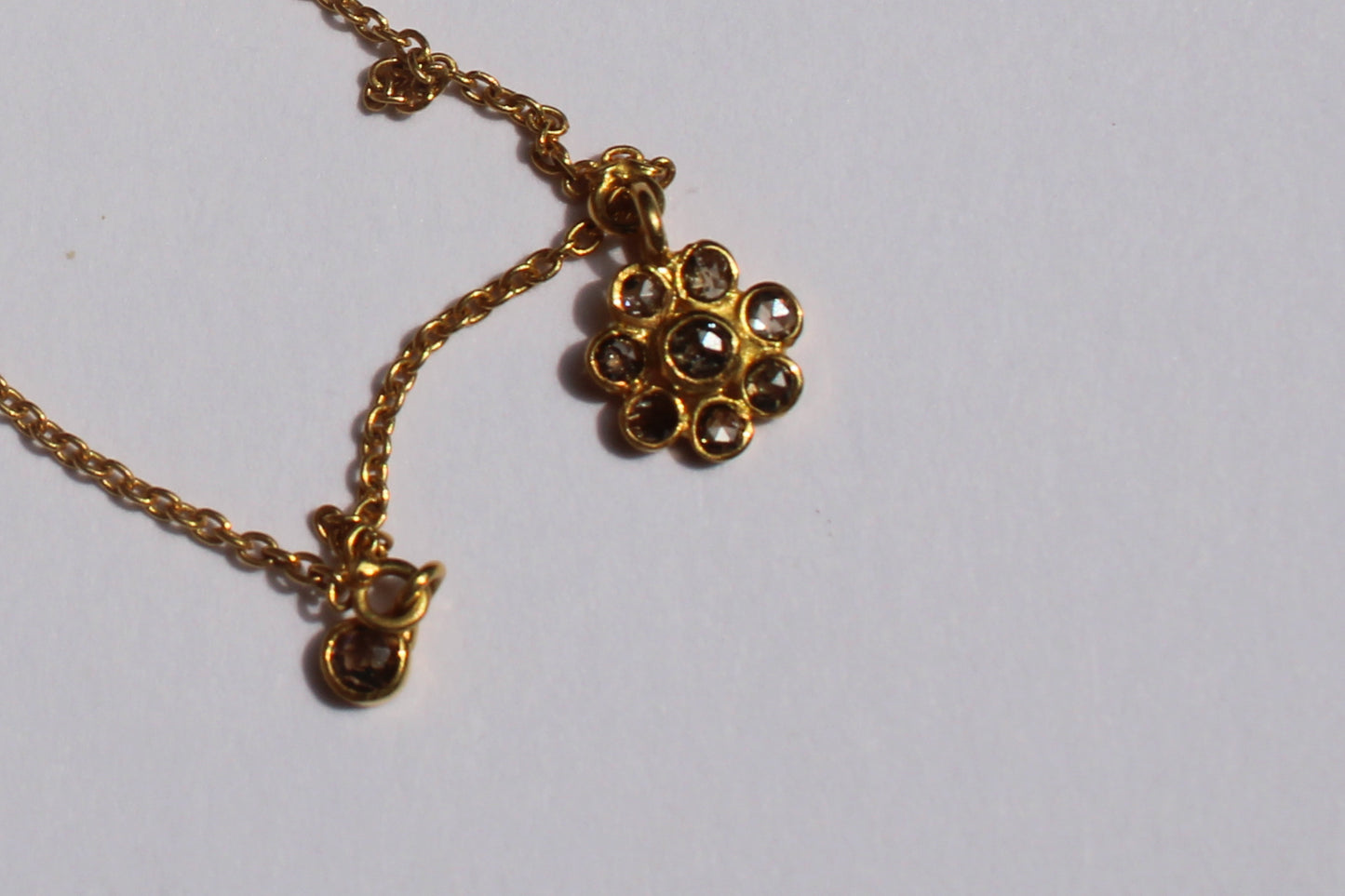 18k Solid Gold Curb Chain Necklace with Small Salt and Pepper Handcut Diamonds