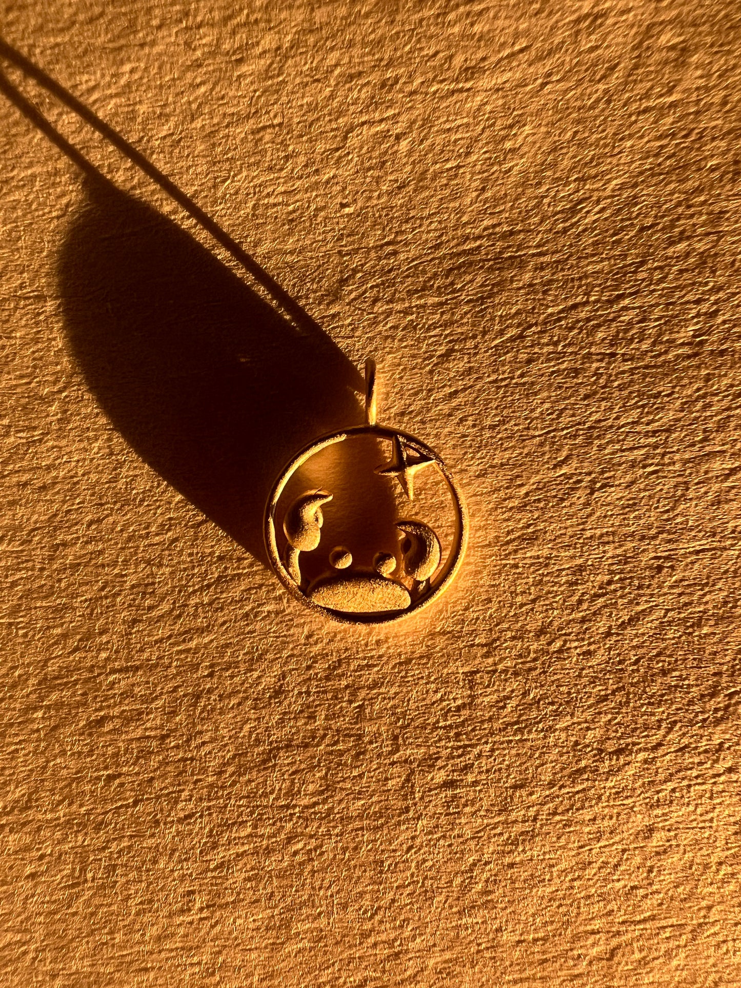 Solid Gold Cancer Zodiac Charm Pendant (satin finish)