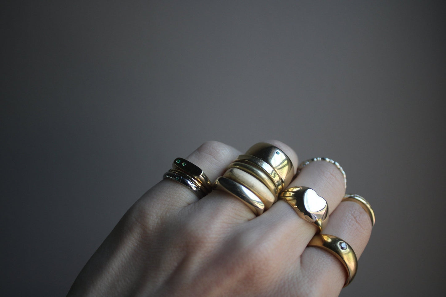 18k Solid Gold Ring with Flush Set Diamond - dunia jewelry - vintage gold - recycled gold