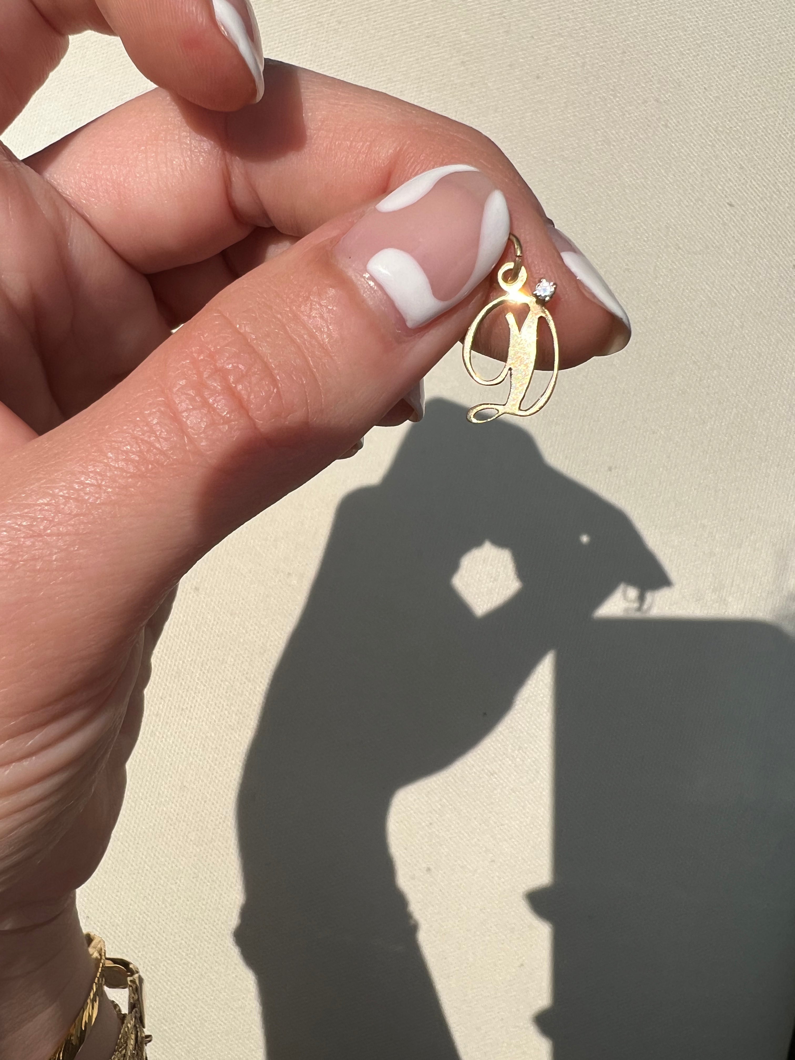 Vintage Solid 14k Yellow Gold Letter D Charm with Baby Diamond dunia simunovic jewelry