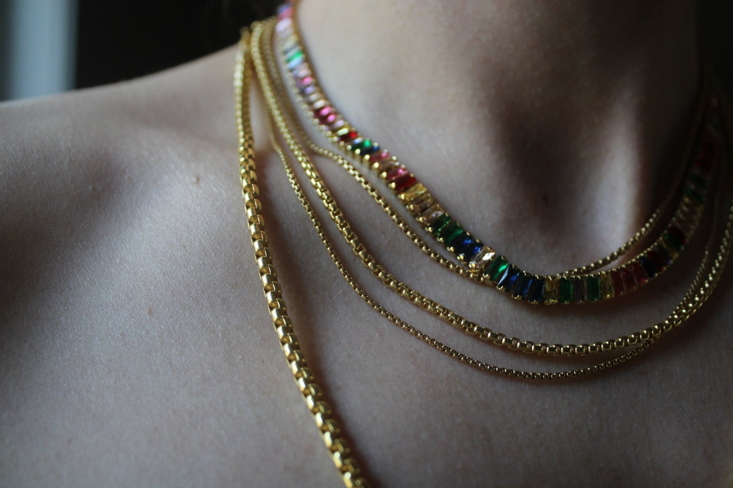 3.8mm Solid Gold Rounded Slinky Box Chain Necklace
