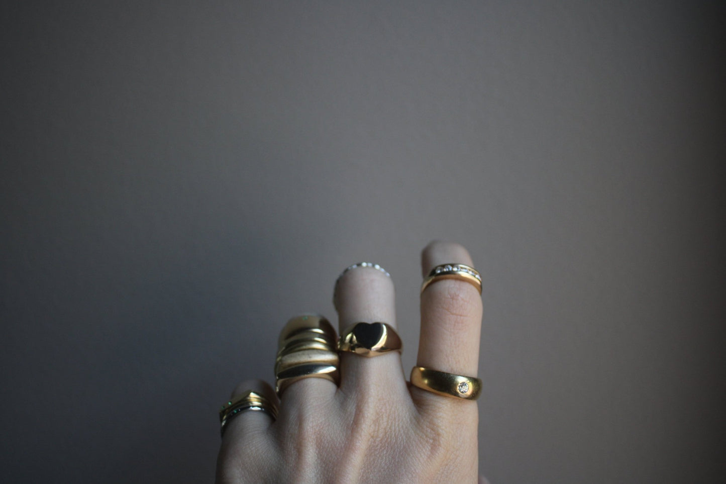 18k Solid Gold Ring with Flush Set Diamond - dunia jewelry - vintage gold - recycled gold