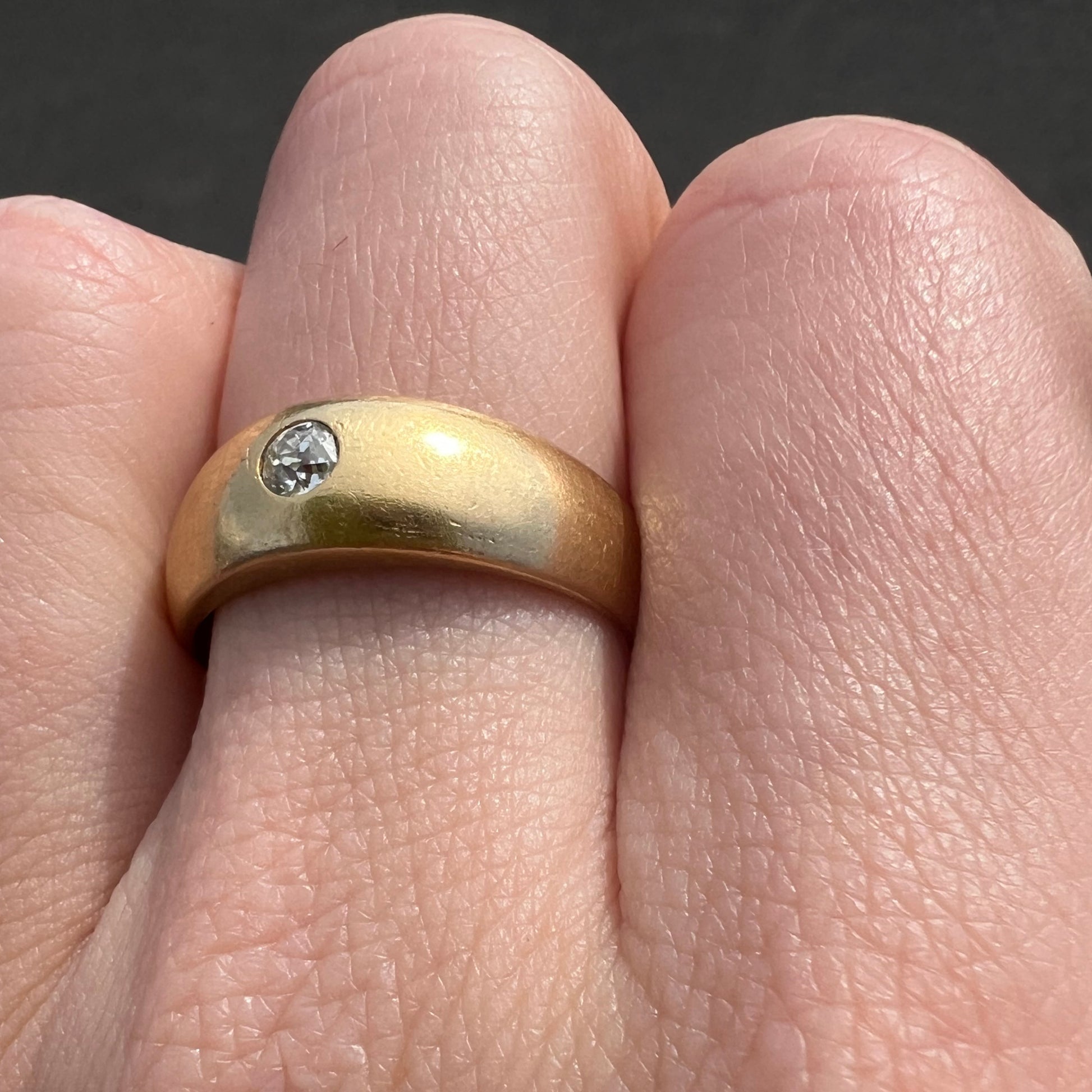 18k Solid Gold Ring with Flush Set Diamond - dunia jewelry - vintage gold - recycled gold