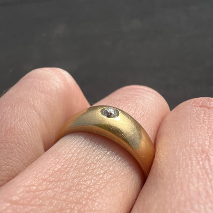 18k Solid Gold Ring with Flush Set Diamond - dunia jewelry - vintage gold - recycled gold