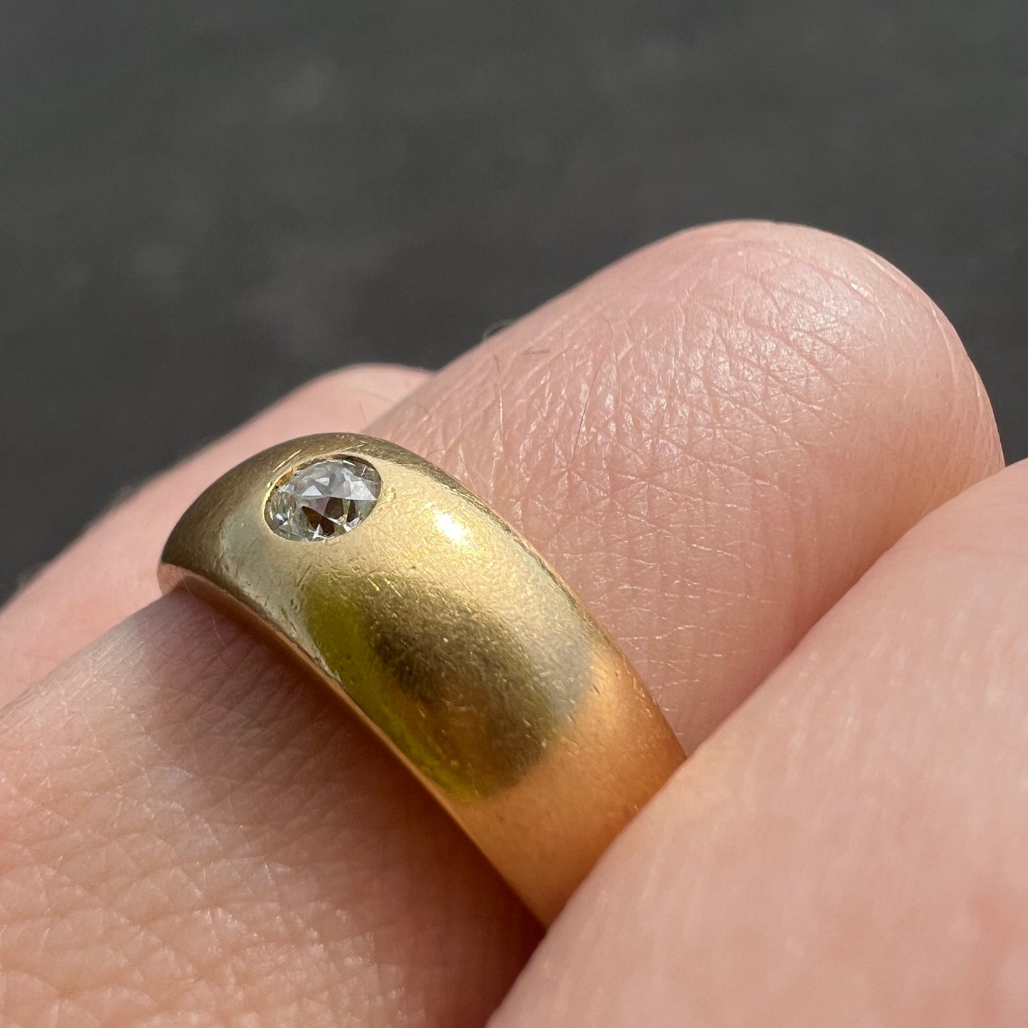 18k Solid Gold Ring with Flush Set Diamond - dunia jewelry - vintage gold - recycled gold