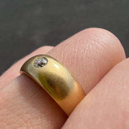 18k Solid Gold Ring with Flush Set Diamond - dunia jewelry - vintage gold - recycled gold
