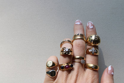 Dramatic yet Classic Solid Gold Vintage Sapphire Dome Bombe Ring | Vintage Dome Ring - dunia jewelry - vintage gold - recycled gold