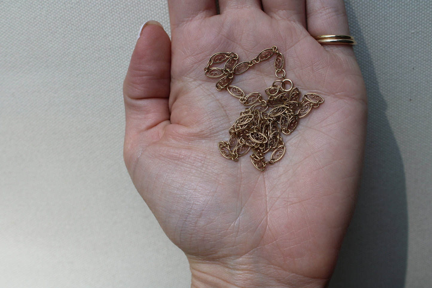 solid gold filigree chain 14k 
solid gold filigree necklace 14k gold