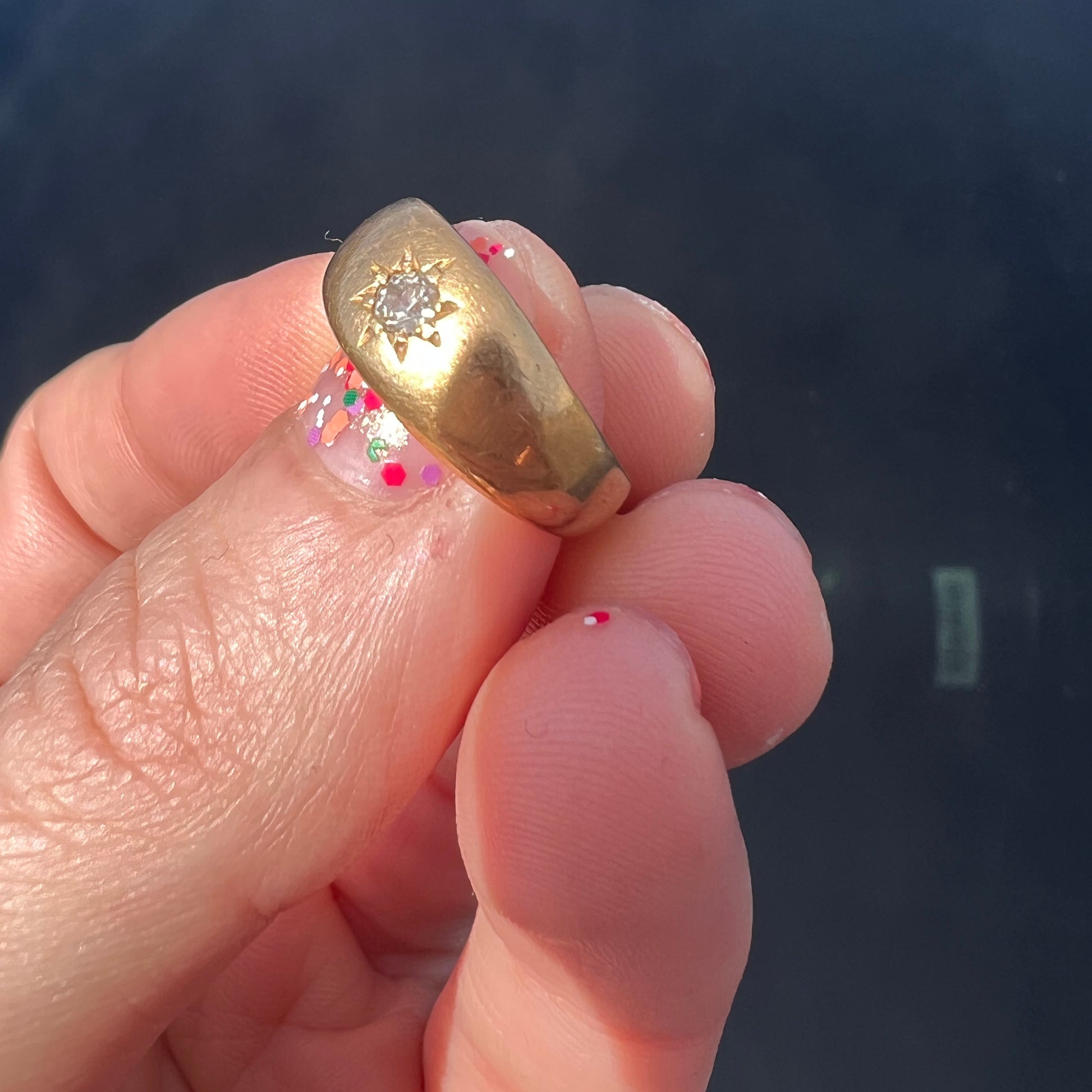22k Starburst Set Diamond Pinky Ring - dunia jewelry - vintage gold - recycled gold
