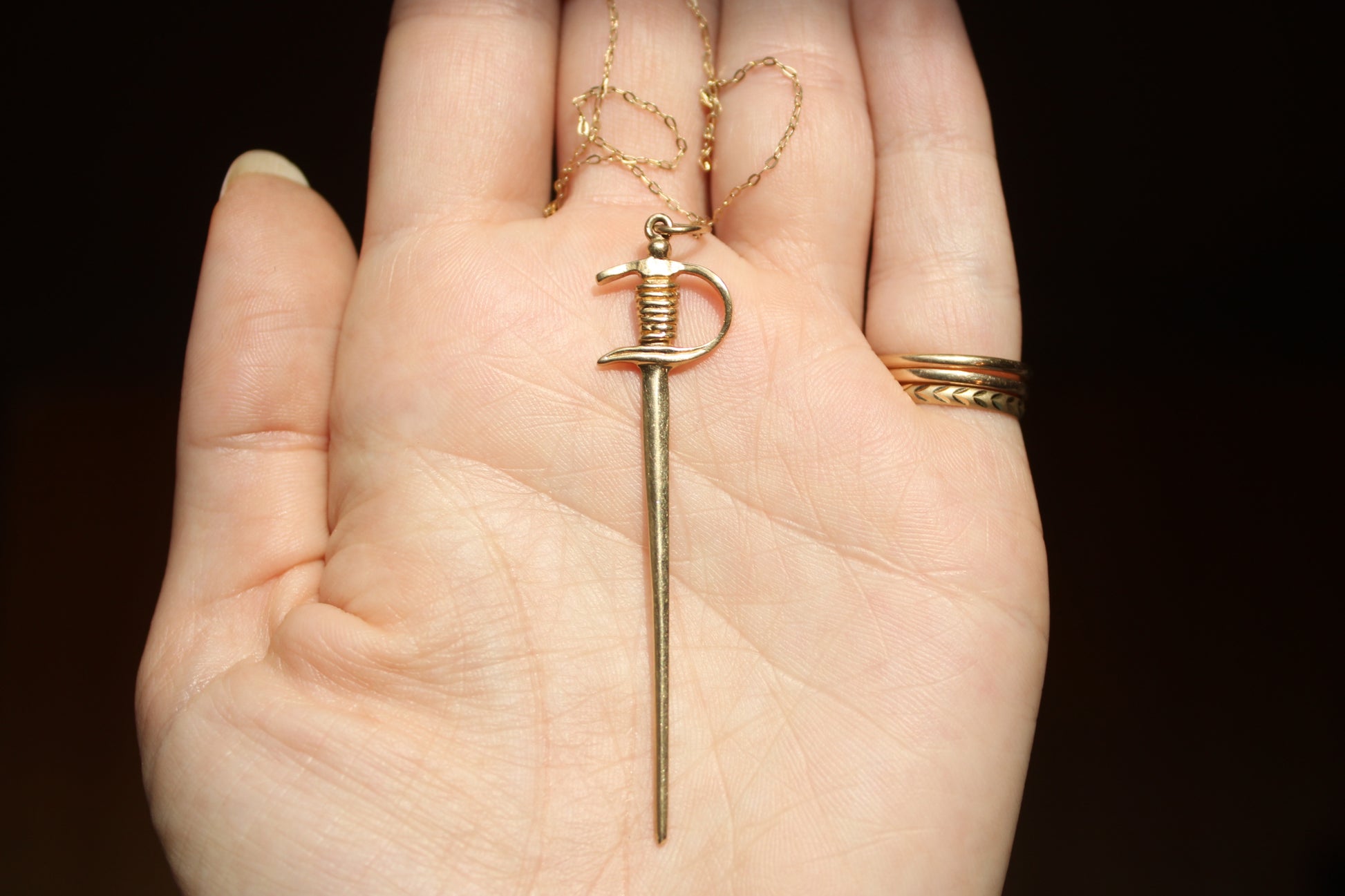 Vintage Solid 14k Yellow Gold Sword Charm Pendant dunia simunovic jewelry