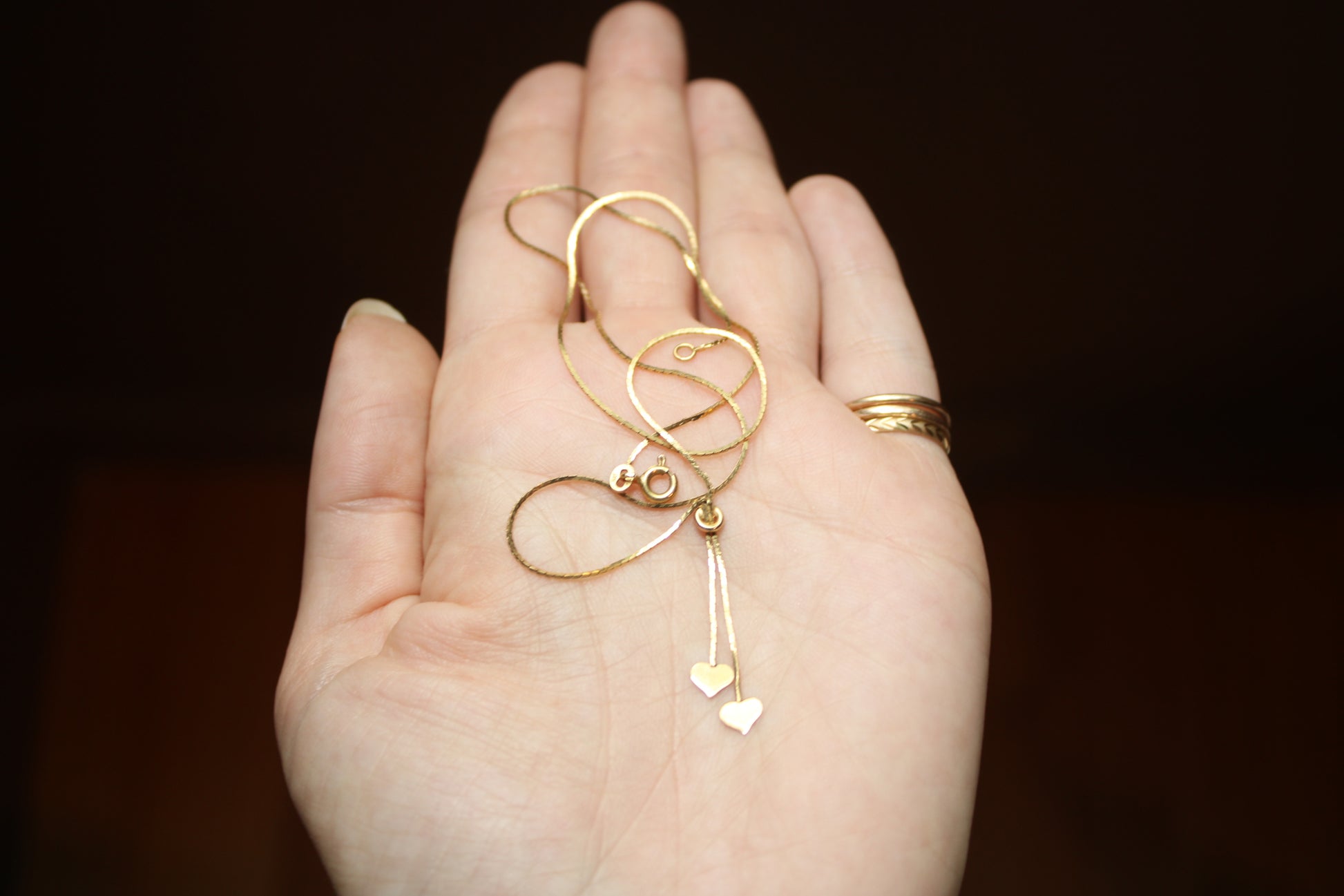 Vintage Solid 14k Yellow Gold Serpentine Chain with Hearts Pendant dunia simunovic jewelry