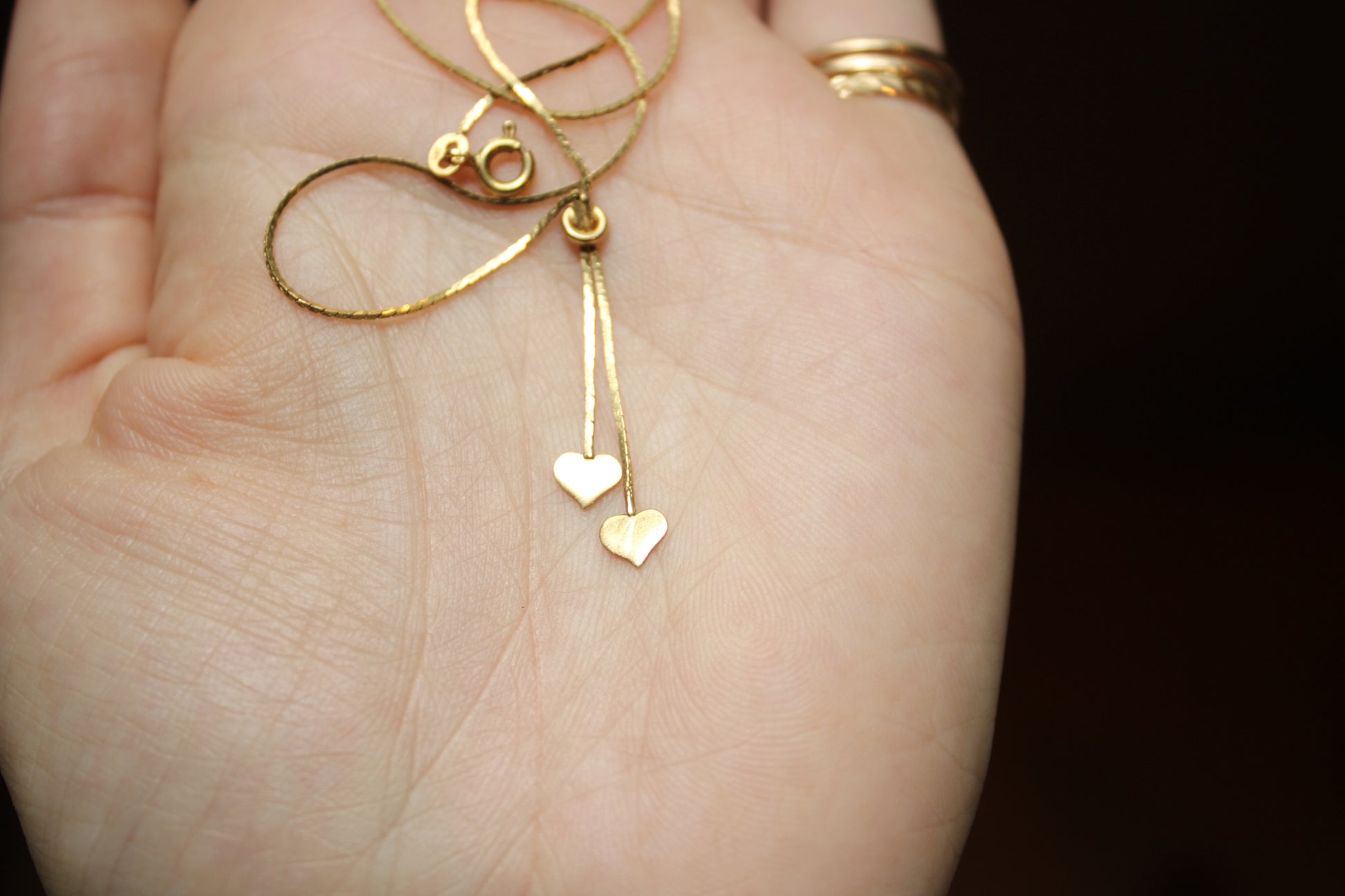 Vintage Solid 14k Yellow Gold Serpentine Chain with Hearts Pendant dunia simunovic jewelry