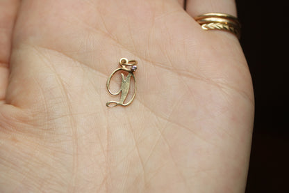 Vintage Solid 14k Yellow Gold D Letter Pendant with Baby Diamond