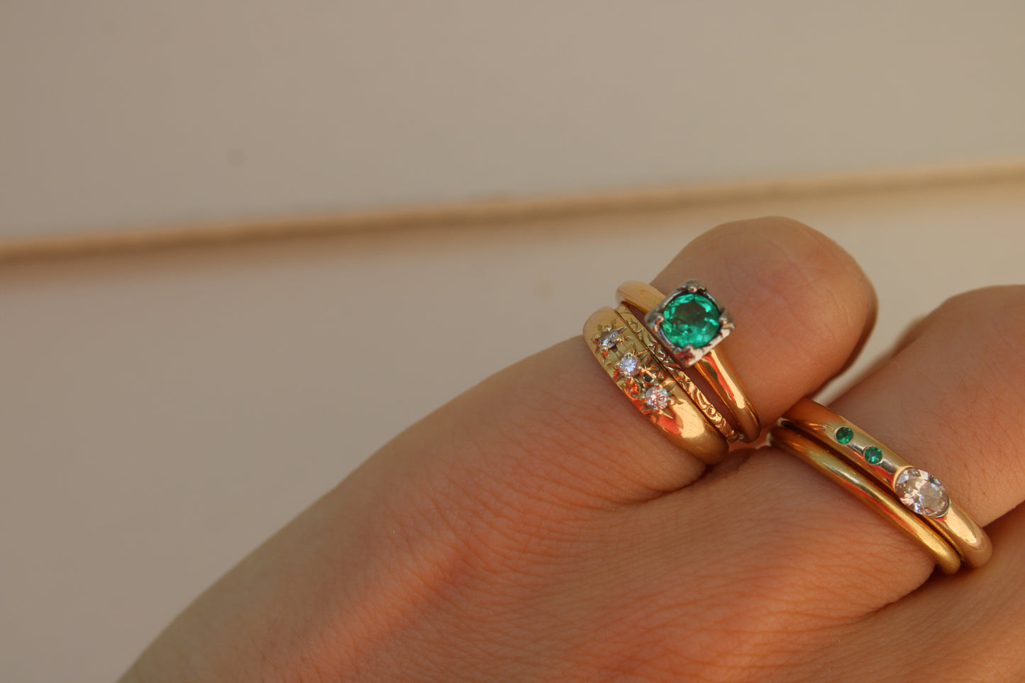 Art Deco Vintage Ring 14k Solid Gold with Colombian Emerald set in Platinum Prongs