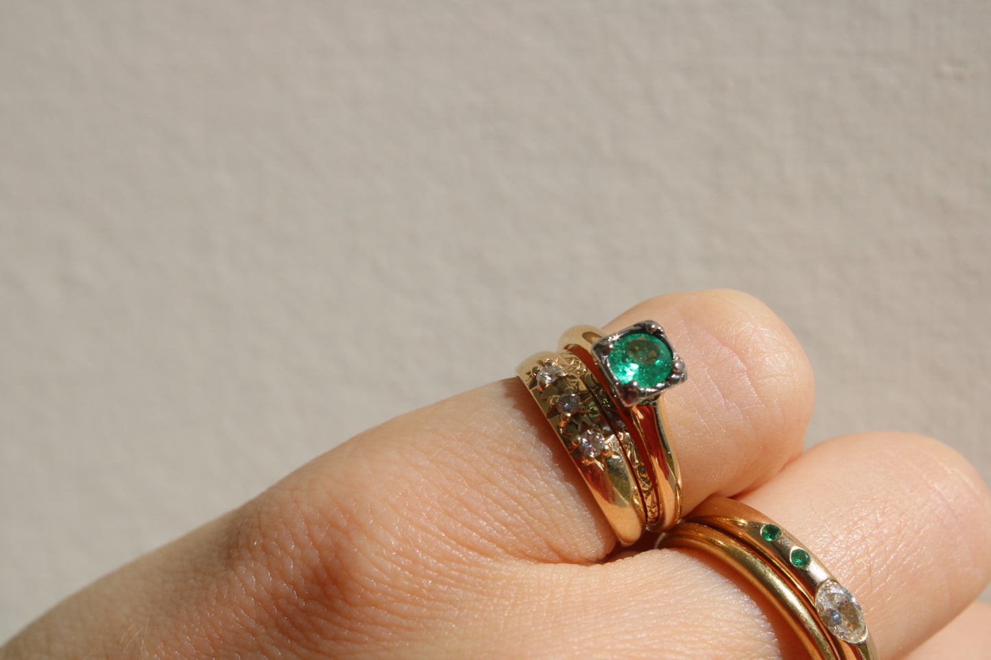 Art Deco Vintage Ring 14k Solid Gold with Colombian Emerald set in Platinum Prongs