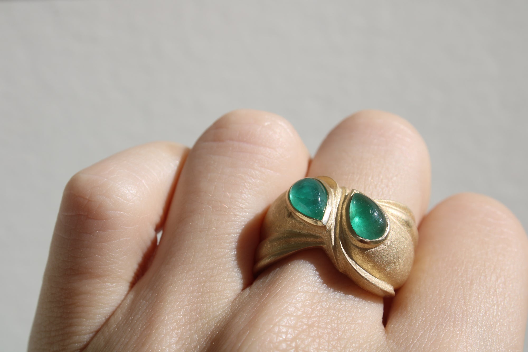 Toi et Moi Colombian Cabochon Emerald Heirloom Cocktail Ring