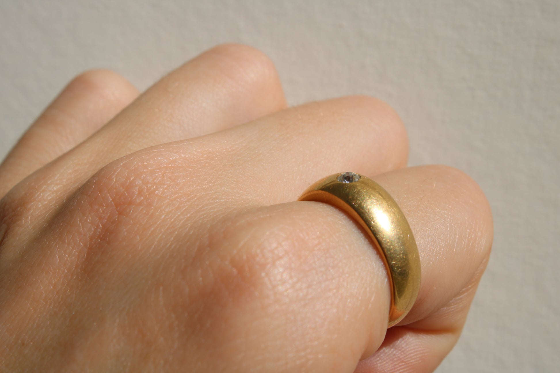 18k Solid Gold Ring with Flush Set Diamond - dunia jewelry - vintage gold - recycled gold