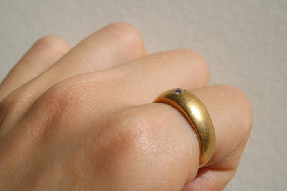 18k Solid Gold Ring with Flush Set Diamond - dunia jewelry - vintage gold - recycled gold