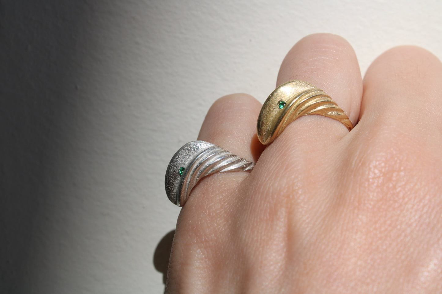 Emerald Twisty Matte Solid Recycled Gold Croissant Ring