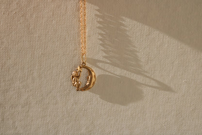 14k Yellow Vintage Gold Angel and Moon Charm