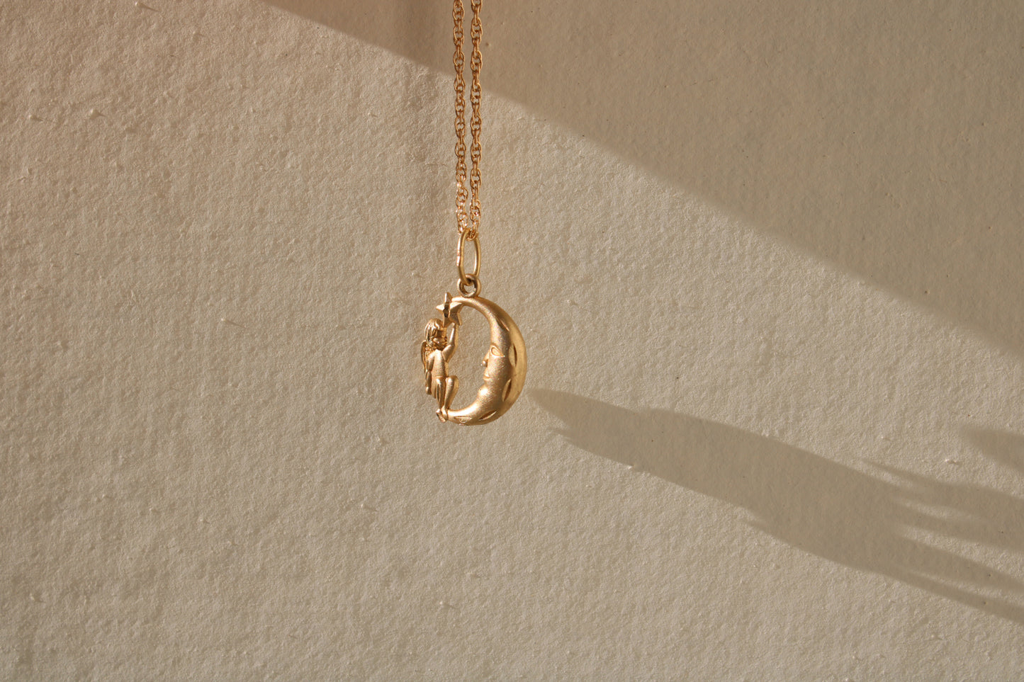 14k Yellow Vintage Gold Angel and Moon Charm