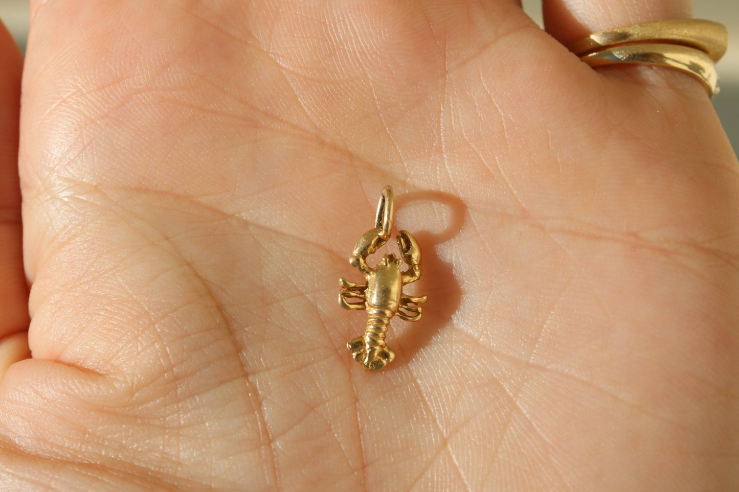 Vintage Solid 14k Yellow Gold Lobster Charm Pendant