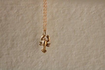 Vintage Solid 14k Yellow Gold Lobster Charm Pendant
