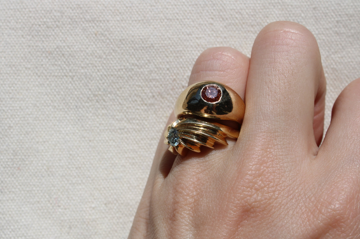 Classic Pink Diamond Heirloom Solid Gold Signet Ring