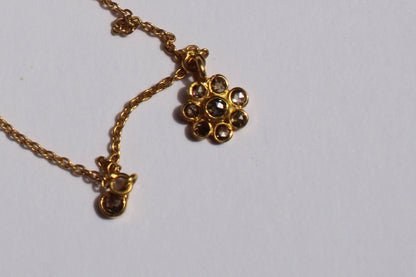 18k Solid Gold Curb Chain Necklace with Small Salt and Pepper Handcut Diamonds