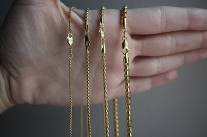 1.8mm Solid Gold Rounded Slinky Box Chain Necklace