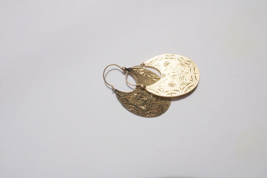 Hand Engraved 14k Gold Solid Hoops